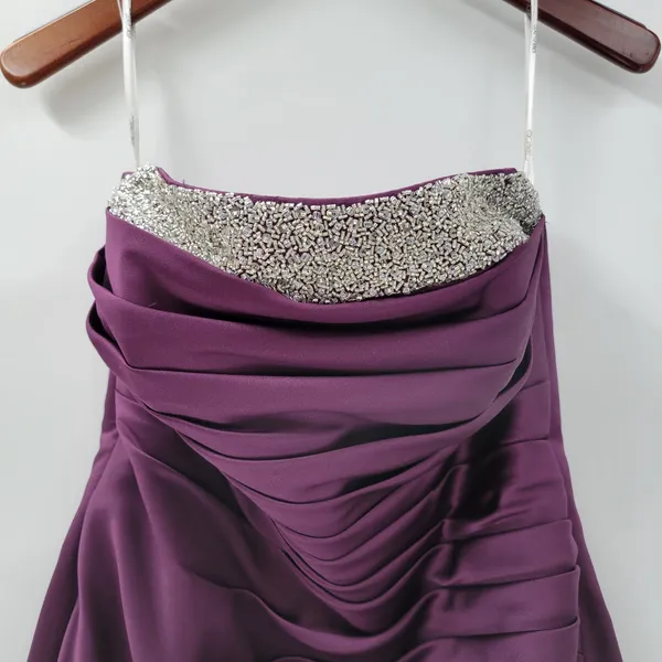 DaVinci Prom Dress Womens 14 Purple Satin Strapless Jeweled Band Formal Cocktail - Image 9