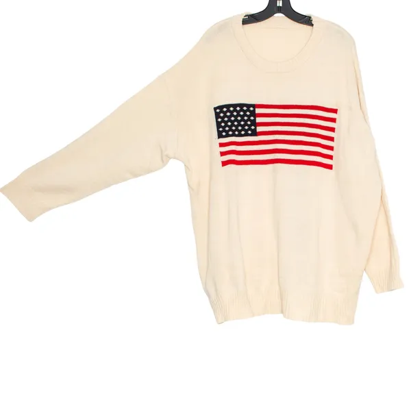 Sweater Americana Preppy Casual Cozy Patriotic Y2K Retro Normcore Flag Curve 3XL - Image 6