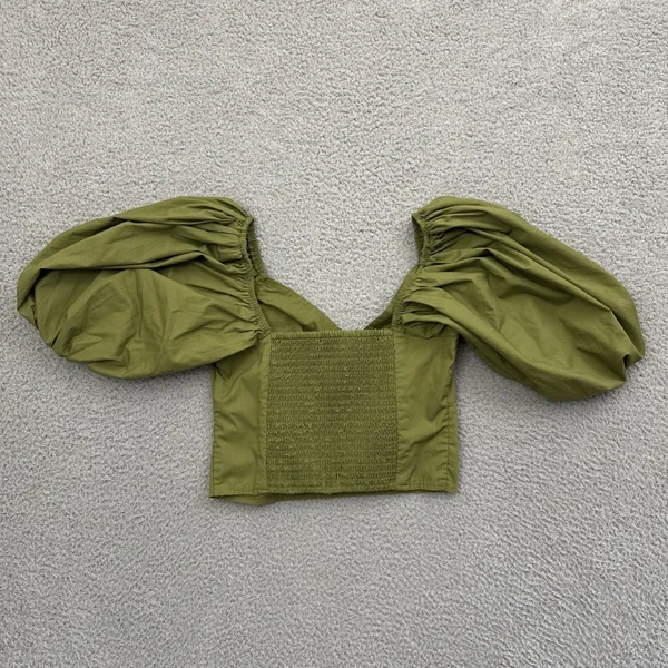 Abercrombie & Fitch‎ Puff Sleeve Crop Top Green Boho Festival Peasant Women's XS - Image 2