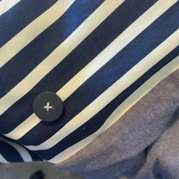 Express Women's S Blue White Striped Pleated Back Trench Coat Size Small Preppy‎ - Image 14