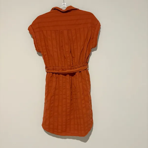 J. Crew Button Up‎ Stripe Short Sleeve Dress Burnt Orange Size Small - Image 3