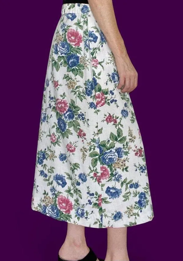 Vintage I.C. Isaacs Cream Floral Cottage Button Midi Skirt - Image 6