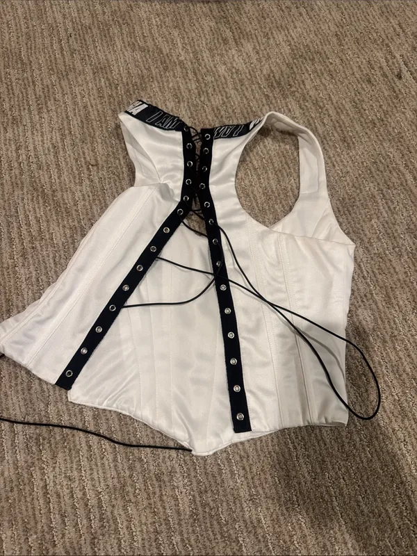 I.AM.GIA White Corset Tank with Black Lace Trim - Image 3
