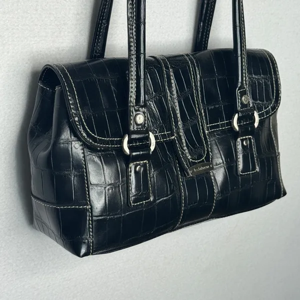 Liz Claiborne Y2K Black Croc Embossed Double Handle Shoulder Bag Purse - Image 5