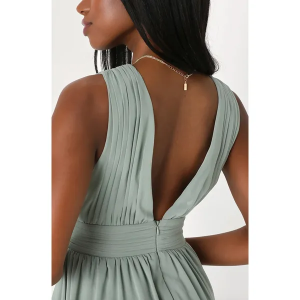 Lulus Heavenly Hues Sage Brush Maxi Dress Chiffon Bridesmaid Formal Medium NWT - Image 5