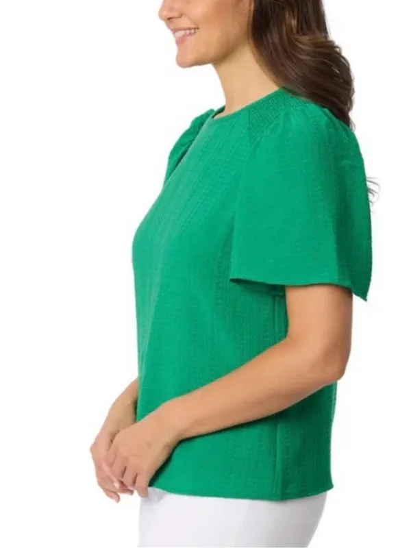 Draper James Kelly Green Puff Sleeve Textured Top - Image 3