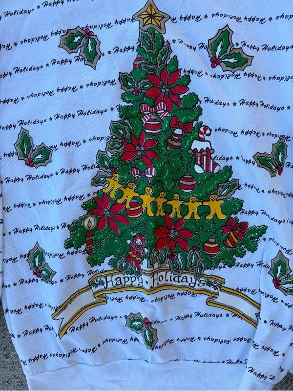 Vintage 1990s Ugly Christmas Sweater Sweatshirt Puffy Print Size Medium Y2K - Image 2