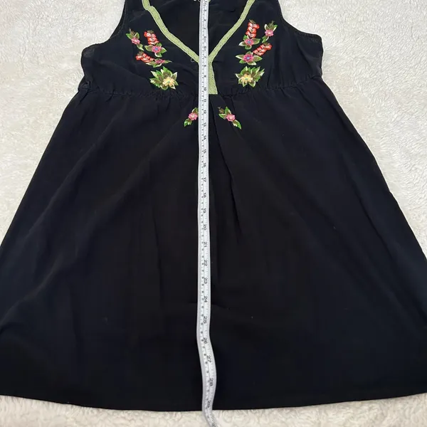 Old Navy VTG‎ 100% Cotton Womens Black Embroidered Floral Tunic Top Sz S - Image 7