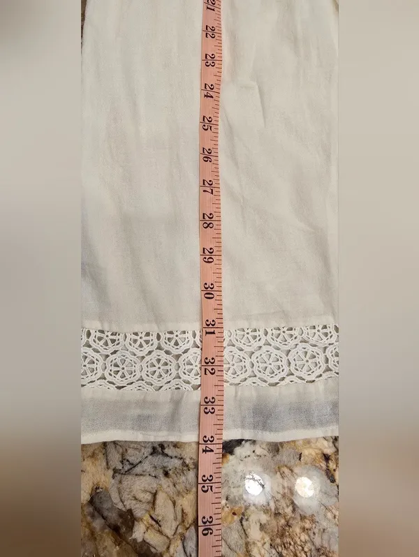 Old Navy Embroidered Swing Dress pintuck Pleats Lace Cream M - Image 6