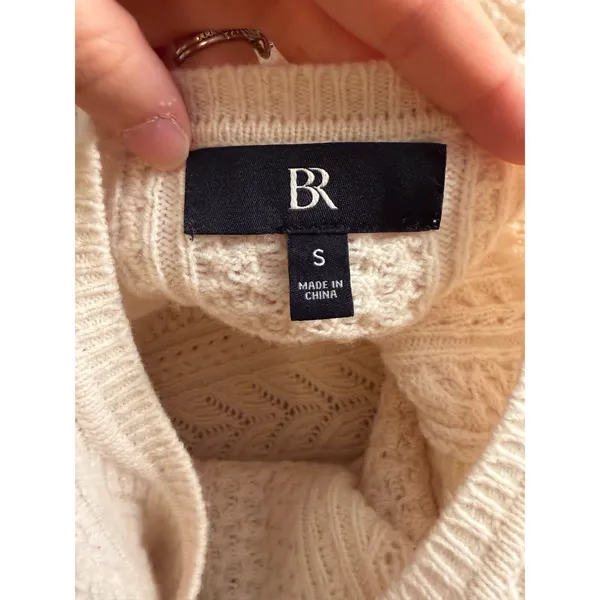 Banana Republic Junie Wool Cable Knit Sweater Cream Ruffle Flutter Cap Sleeve - Image 7