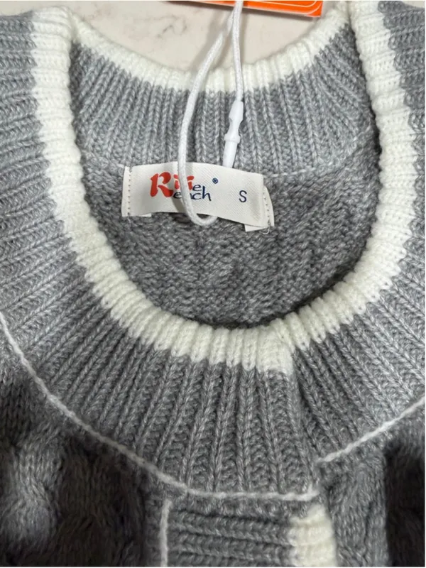 NEW Cable Knit Oversized Cardigan Button Up Striped Sweater S - Image 5