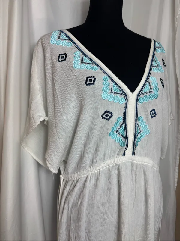 Kona Sol White Embroidered V-Neck Swim beach Cover-Up Tunic Large NWOT - Image 6