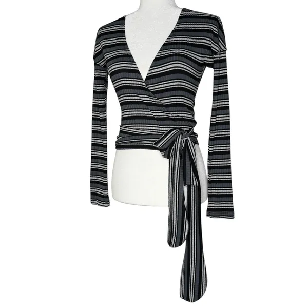 Free People Small Always‎ With Me Striped Faux Wrap Long Sleeve Tee - Image 4