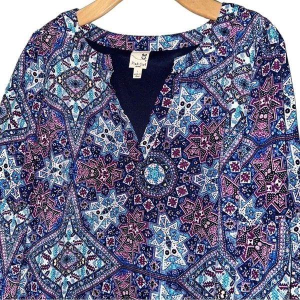 Pink Owl Apparel Women’s Size L Purple Blue Cream Medallion Print Shift Dress - Image 3