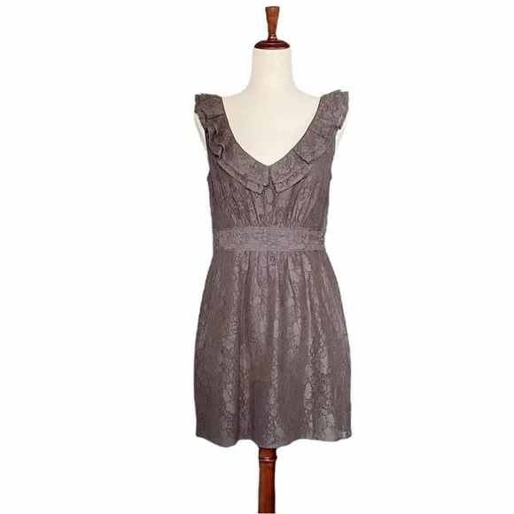 Anthropologie Maeve Dress Women's Size Small Y2K Gray Lace Ruffle Short Sundress - Image 2