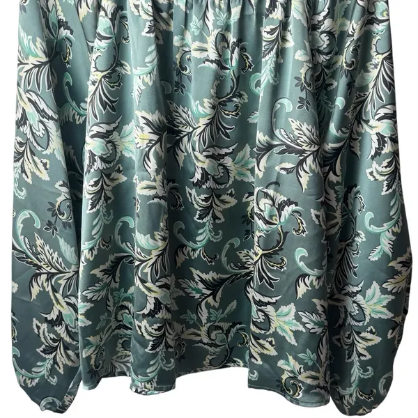 NEW Loft Satin Shirred Floral Blouse Bishop Career Special Occasion Chic L - Image 4