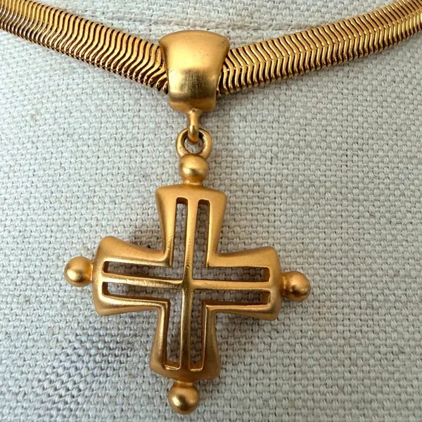 Vintage Anne Klein Gold Tone Cross Statement Necklace - Image 3