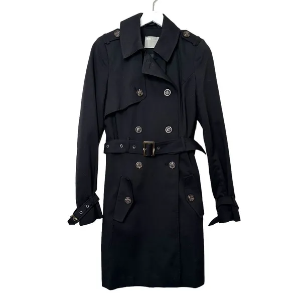 ASOS Black Double-Breasted Belted Trench Coat Size 4 (US) - Image 11