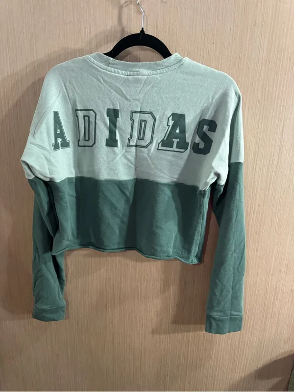 Women’s adidas Two-Tone Sage Green Oversized Cropped Crew Sweatshirt Size XS - Image 4