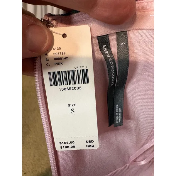 Anthropologie The Soleil Slim Strapless Ruched Mesh Midi‎ Dress Pink Abstract - Image 8