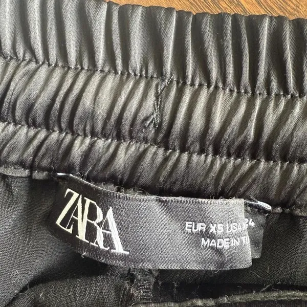 ZARA XS Black‎ Satin Cargo Shorts Drawstring Elastic Waist Casual - Image 3
