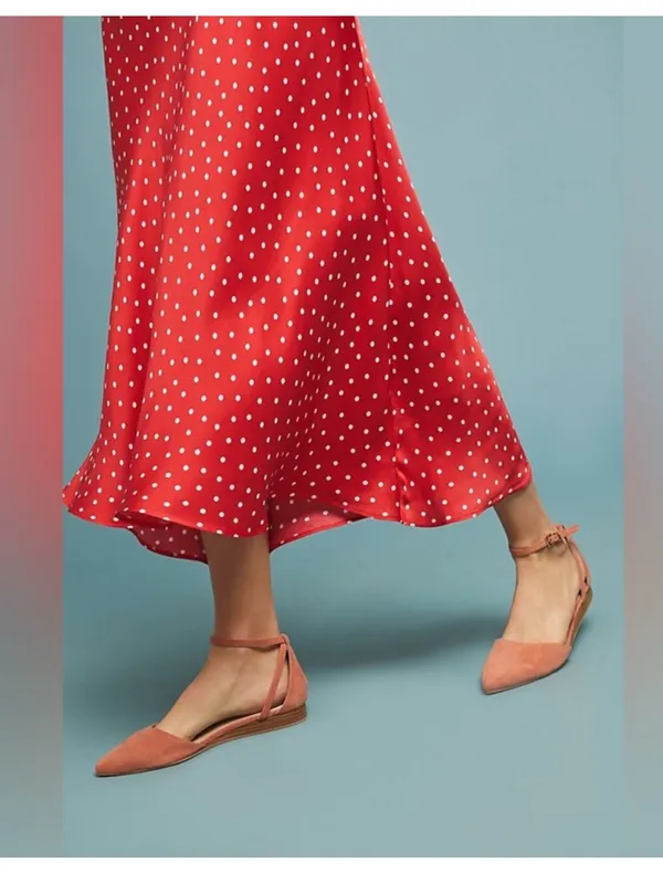 Anthropologie Maeve Gemma Printed Red White Bias Cut Polka Dot Maxi Skirt XS - Image 7