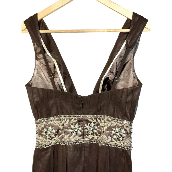 NWT Mandalay Brown Silk Beaded Embellished Maxi Long Gown Evening Dress Size 4 - Image 6