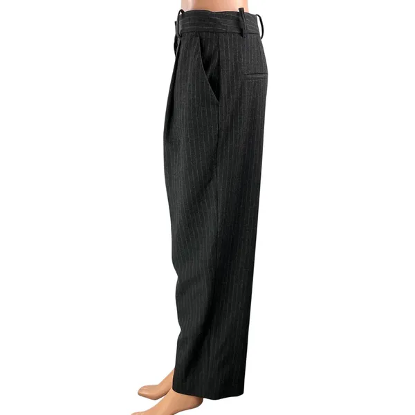 Zara Women's Black Pinstripe High Rise Pleated Wide Leg Trousers Pants Size S - Image 2