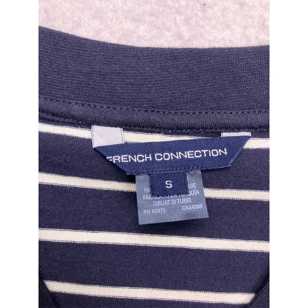 French Connection Layered Look Top Women‎ Small Navy White Striped Mixed Media - Image 2