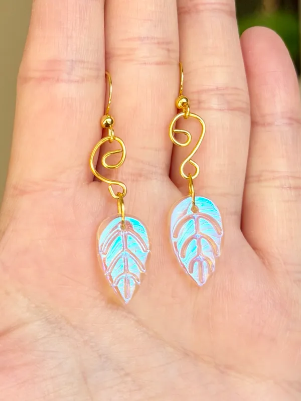 Handmade retro fairy funky style swirl & leaf unique dangle earrings⭐️🌙💕 - Image 3