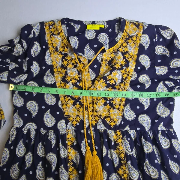 Roller Rabbit Navy Paisley Embroidered Cotton Tunic Dress‎ Yellow Tassels Medium - Image 7