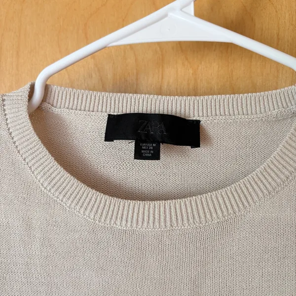 Zara‎ Crewneck Sweater Womens Medium Beige Wool Blend Long Sleeve Knit Top - Image 3