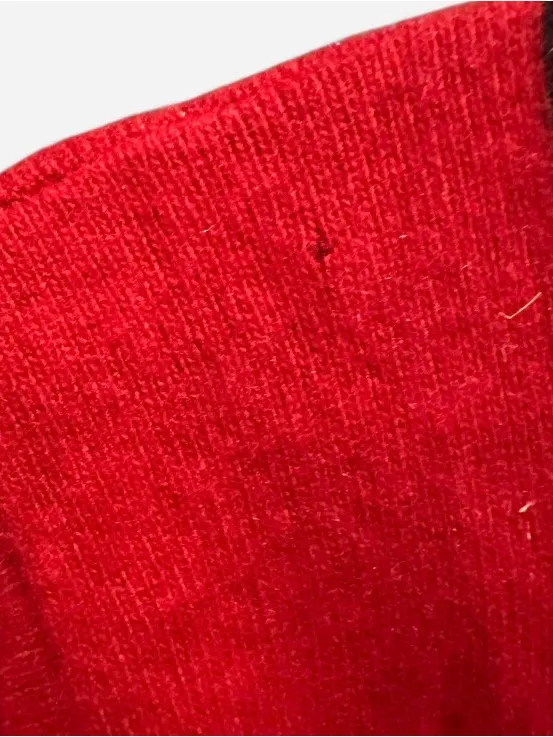 Vintage 100% Cashmere Red Cardigan Black Trim Gold Buttons Small - Image 7