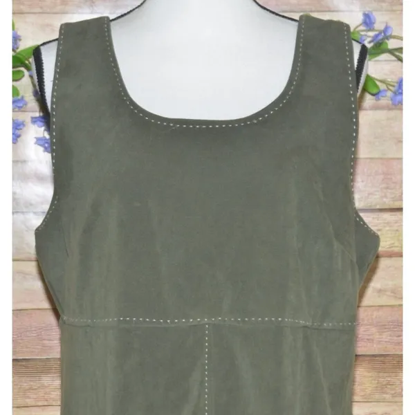 White Stag Ladies Green Faux Suede Sleeveless Maxi Dress Size L 12/14 90's Y2K - Image 2