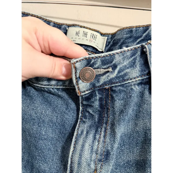We The Free Jeans Women 29 Blue Wide Leg Frayed Hem Distressed Button Fly Cotton - Image 4