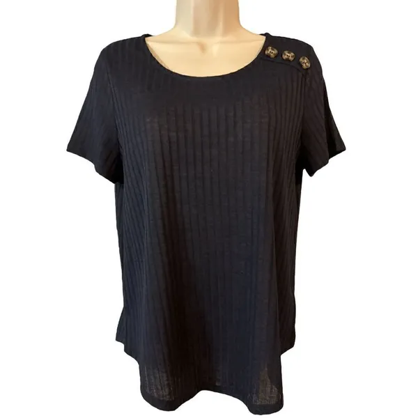 Storybuk Knit Small Ladies Navy Ribbed Short Sleeve Top - Image 2