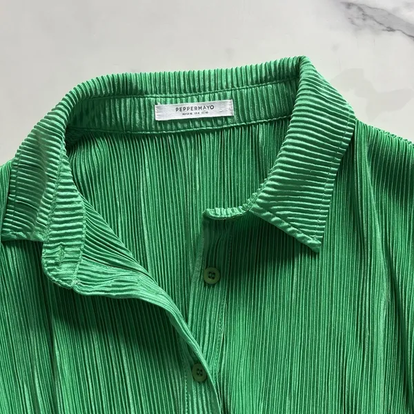 Peppermayo Soho Chic Pleated Shirt Dress Jade Green Sz 8 - Image 11
