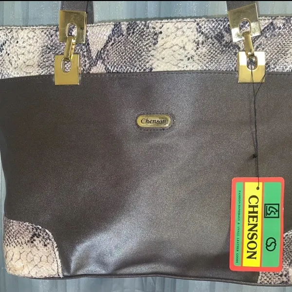 Chanson Vintage Large Brown Faux Croc Print Shoulder Hand Bag NEW - Image 2