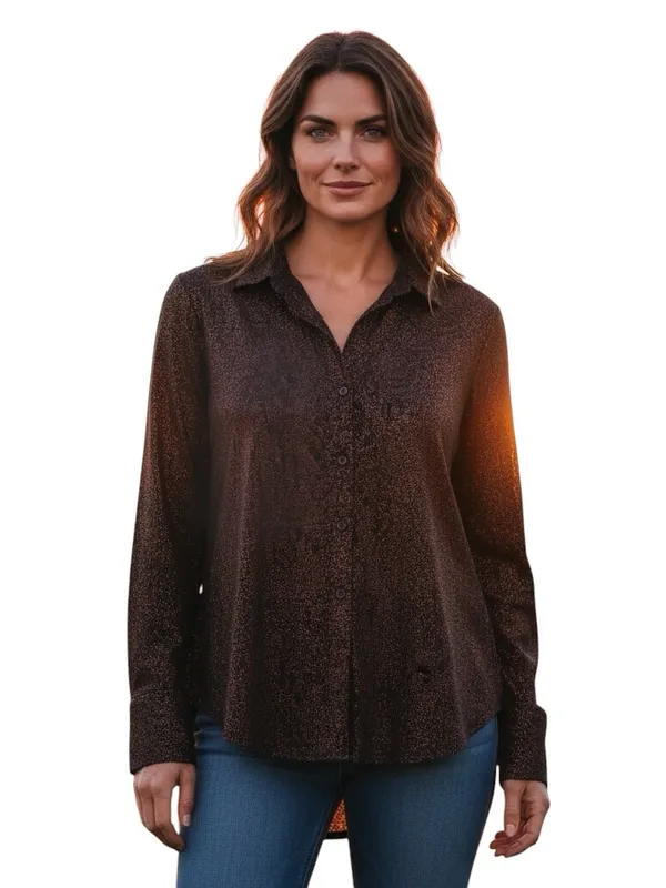 Abercrombie & Fitch Women XL Bronze Metallic Shimmer Button Front Blouse NWT Top - Image 2