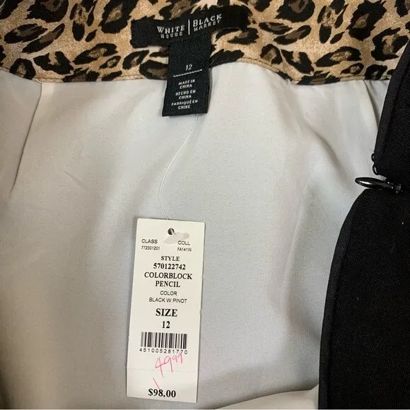 White House Black‎ Market Colorblock Pencil Skirt 12 Black Burgundy Beige Lined - Image 4