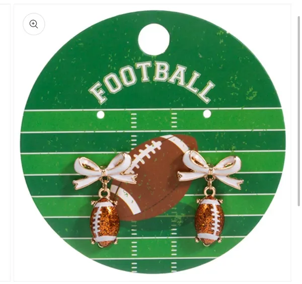 Bow Accent Football Drop Dangle Earrings Gold - Image 3