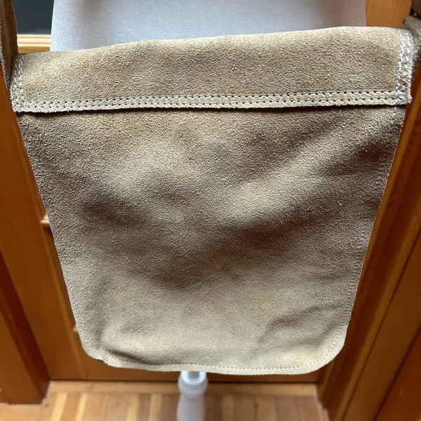 VTG Mexico Handmade Artisan Leather Suede Crossbody Purse Bag Retro Boho Tan - Image 13