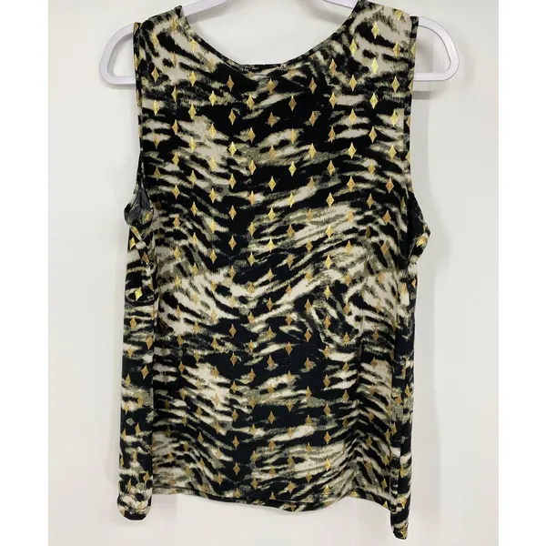 By Design Womens Black Gold Sleeveless Animal Print Blouse NEW Size Large - Image 2