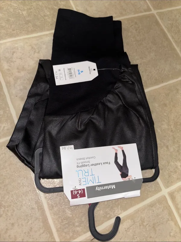 Time and Tru Black Faux-Leather Maternity Leggings - Image 3