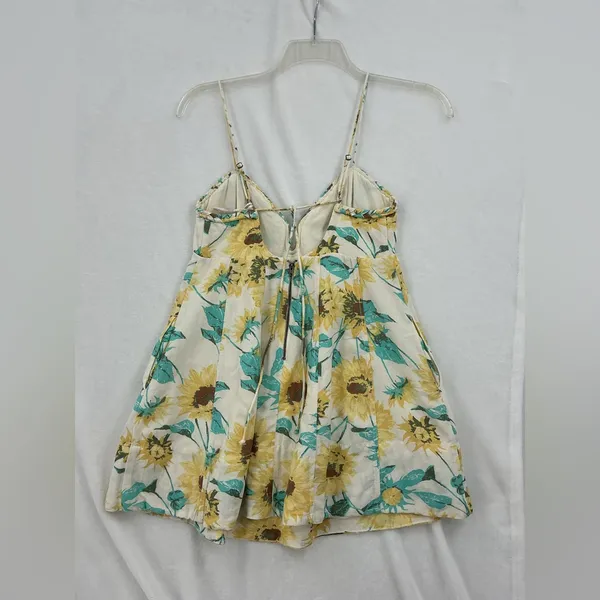 Free People Aqua and Gold Floral Lace-Trim Chemise 656 - Image 7
