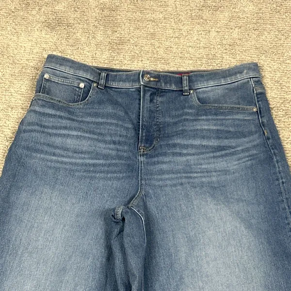 Spanx Jeans Womens 1X Wide Leg High Rise Blue Denim 4 Way 360 Stretch 21598R - Image 2