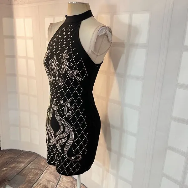 🔥🔥 5/$25 sale 🔥🔥 Windsor Women's Studded Halter Bodycon Dress Black Rose Gold - Image 4