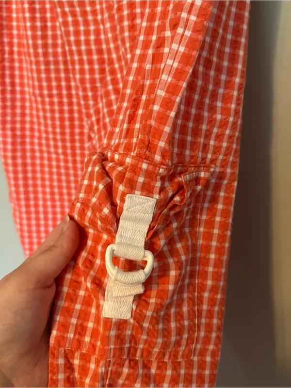 Vintage 90s Red Gingham Cotton Capri Pants Wide Leg Cottagecore Picnic L - Image 4
