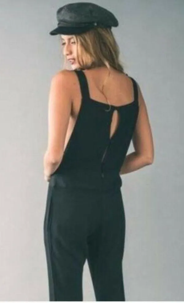 Party Jumpsuit Overalls Black Rayon Flare Cut - Size Medium - Image 3