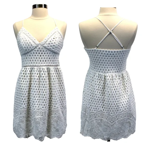 Abercrombie & Fitch Womens S Crochet Mini‎ Dress Sleeveless White Boho Whimsy - Image 3